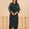Green Cotton Slub Embroidered Designer Kurta Pant Set