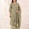 Green Cotton Printed Designer Kurta Pant With Dupatta Set