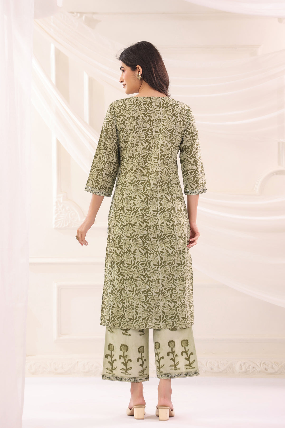 Green Cotton Printed Designer Kurta Pant With Dupatta Set