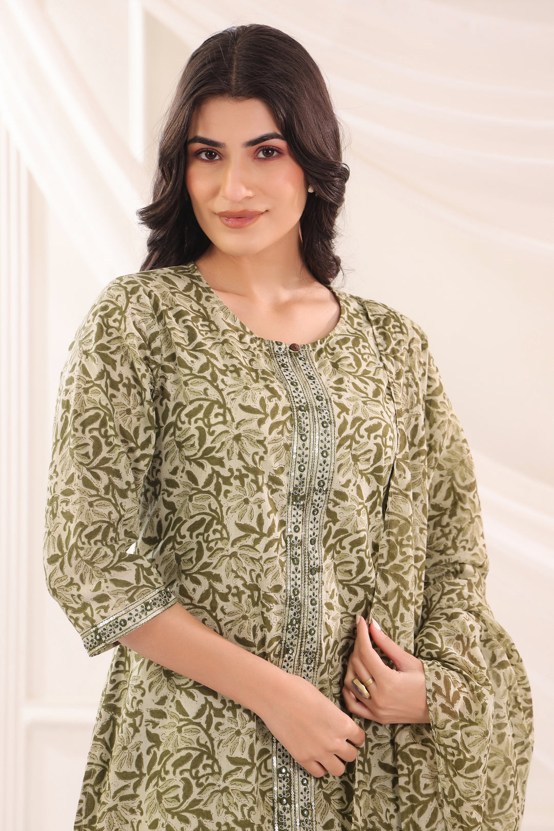 Green Cotton Printed Designer Kurta Pant With Dupatta Set