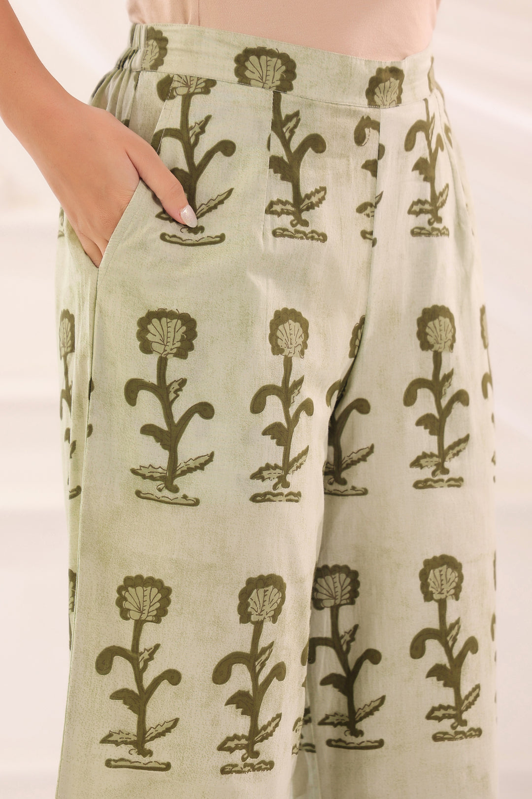 Green Cotton Printed Designer Kurta Pant With Dupatta Set