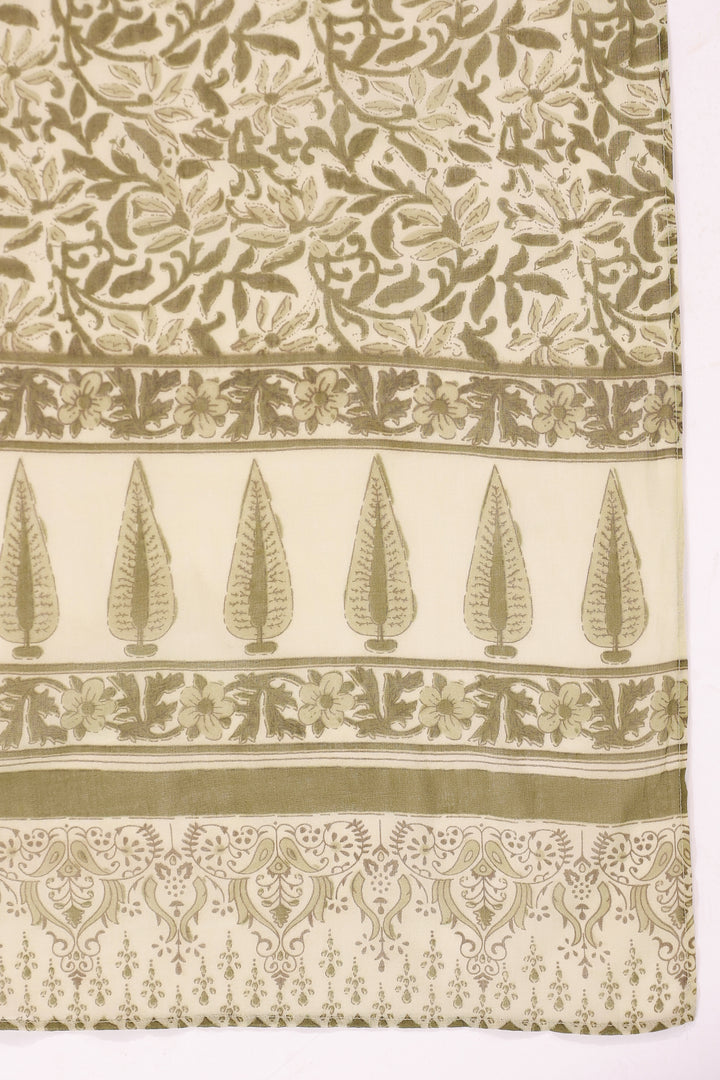 Green Cotton Printed Designer Kurta Pant With Dupatta Set