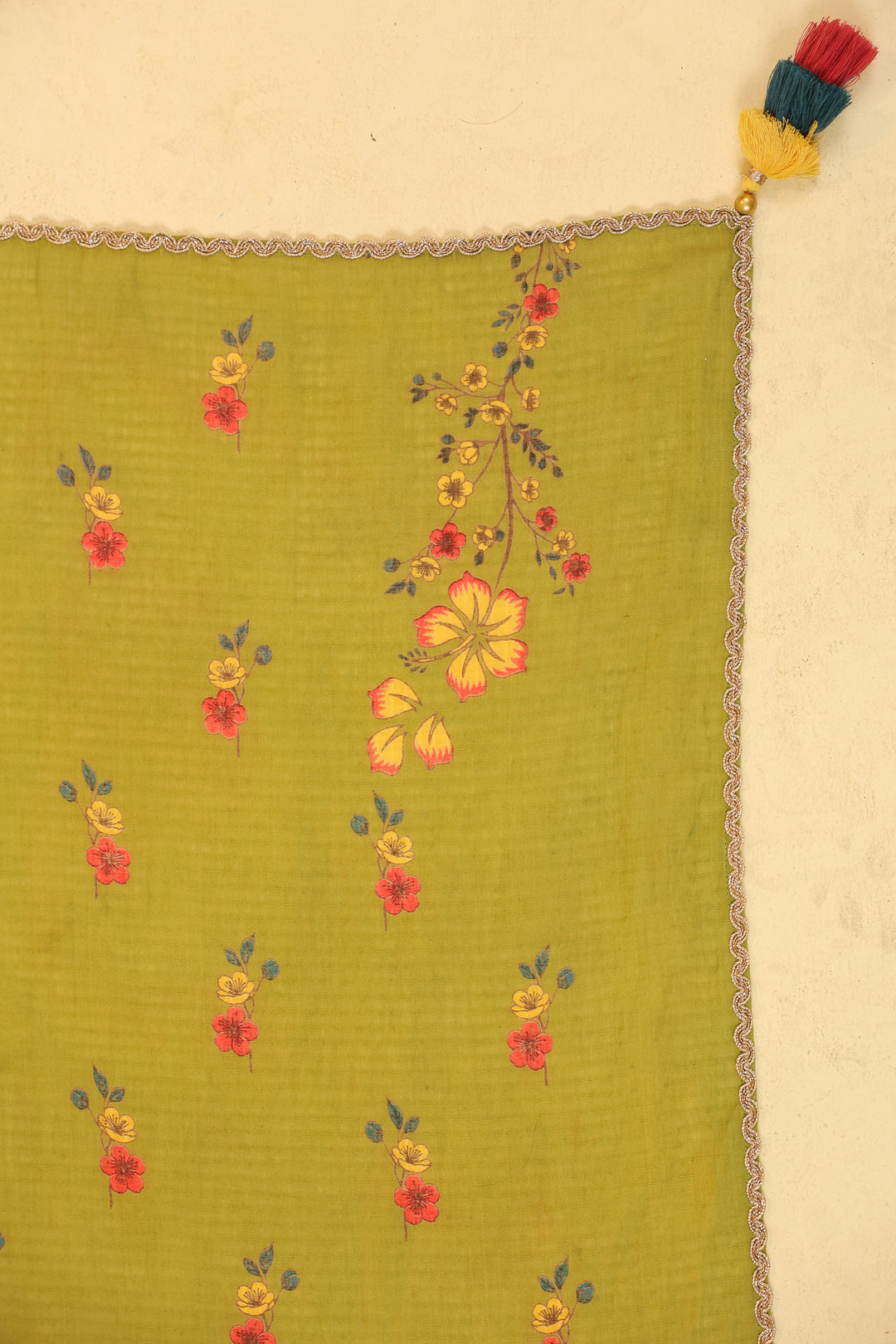 Green Cotton Printed Straight Kurta Pant With Dupatta Set