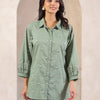 Green Cotton Embroidered Designer Shirt Top