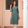 Green Cotton yarn dyed Straight Kurta