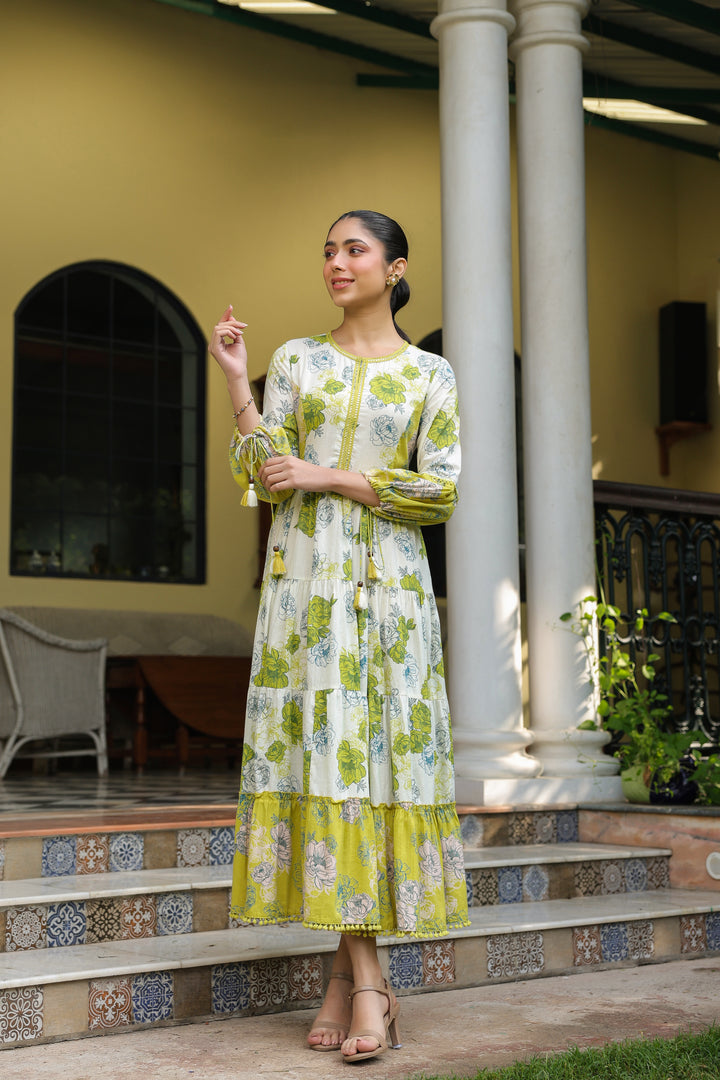 Multicolor Cotton Floral Printed Designer Dress