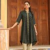 Green Cotton Printed Detailed A-Line Designer Kurta