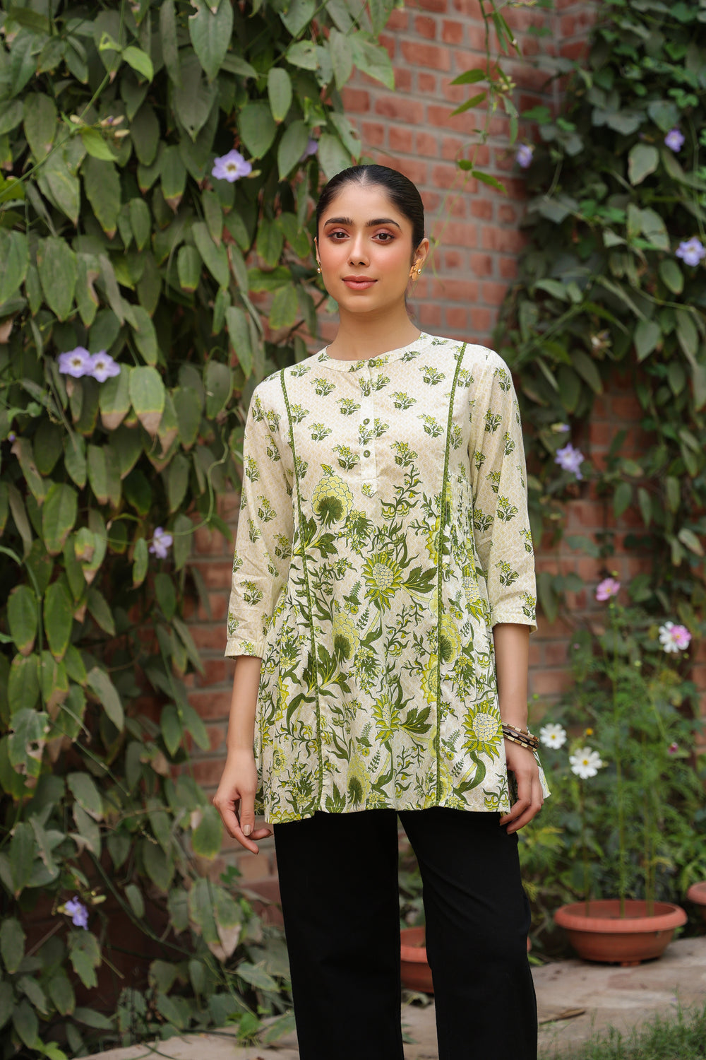 Green Cotton Floral Printed Top