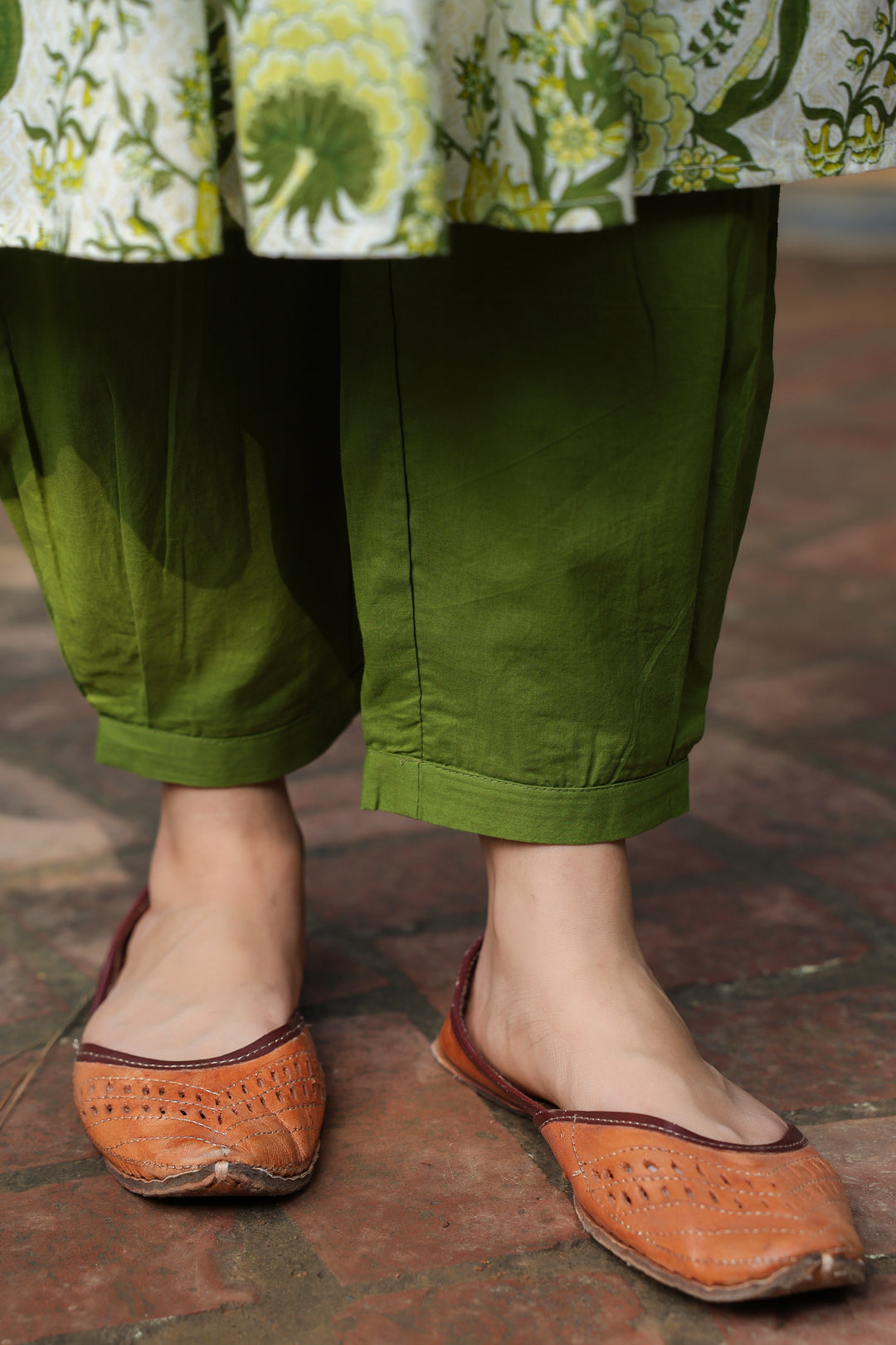 Green Cotton Printed Kurta Pant Dupatta