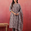 Grey Cotton Embroidered Kurta Pant Set With Dupatta