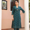 Green Cotton Printed Kurta Pant Set