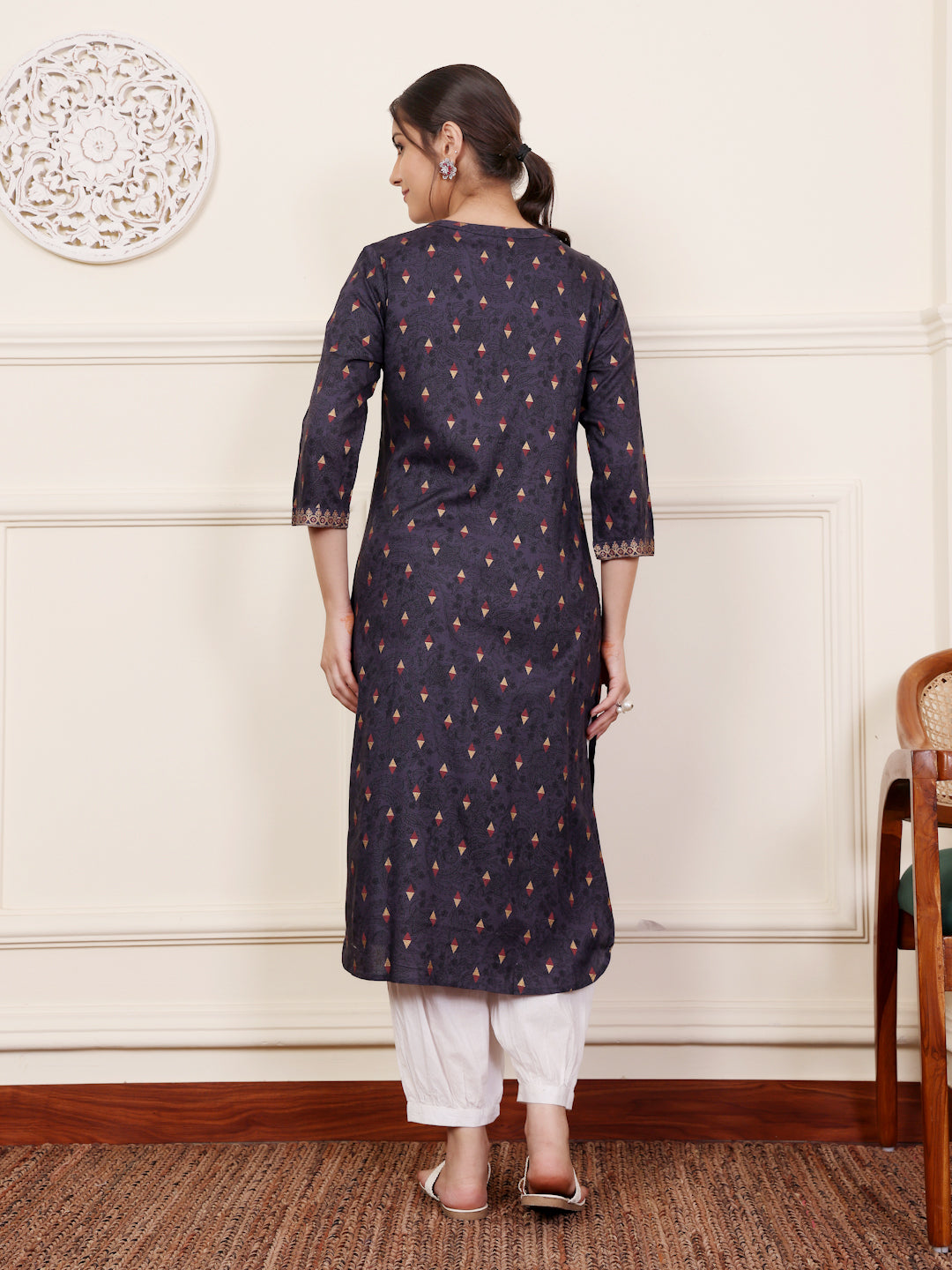 Grey Viscose Rayon printed Straight Kurti