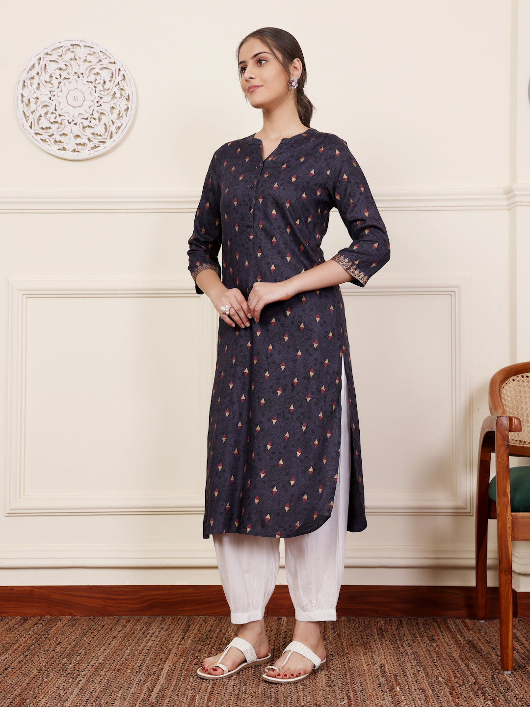 Grey Viscose Rayon printed Straight Kurti