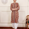 Red Cotton Mandarin Collar Straight Kurta