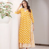 Mustard Block Printed Layered Kurta With Tiered Inner