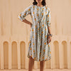 Sky Blue Cotton Printed A-Line Dress