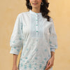 Sky Blue Popline Embroidered Pintuck Designer Top