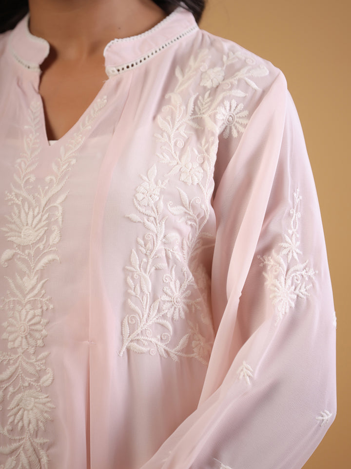 Light Pink Embroidered Top With Spaghetti