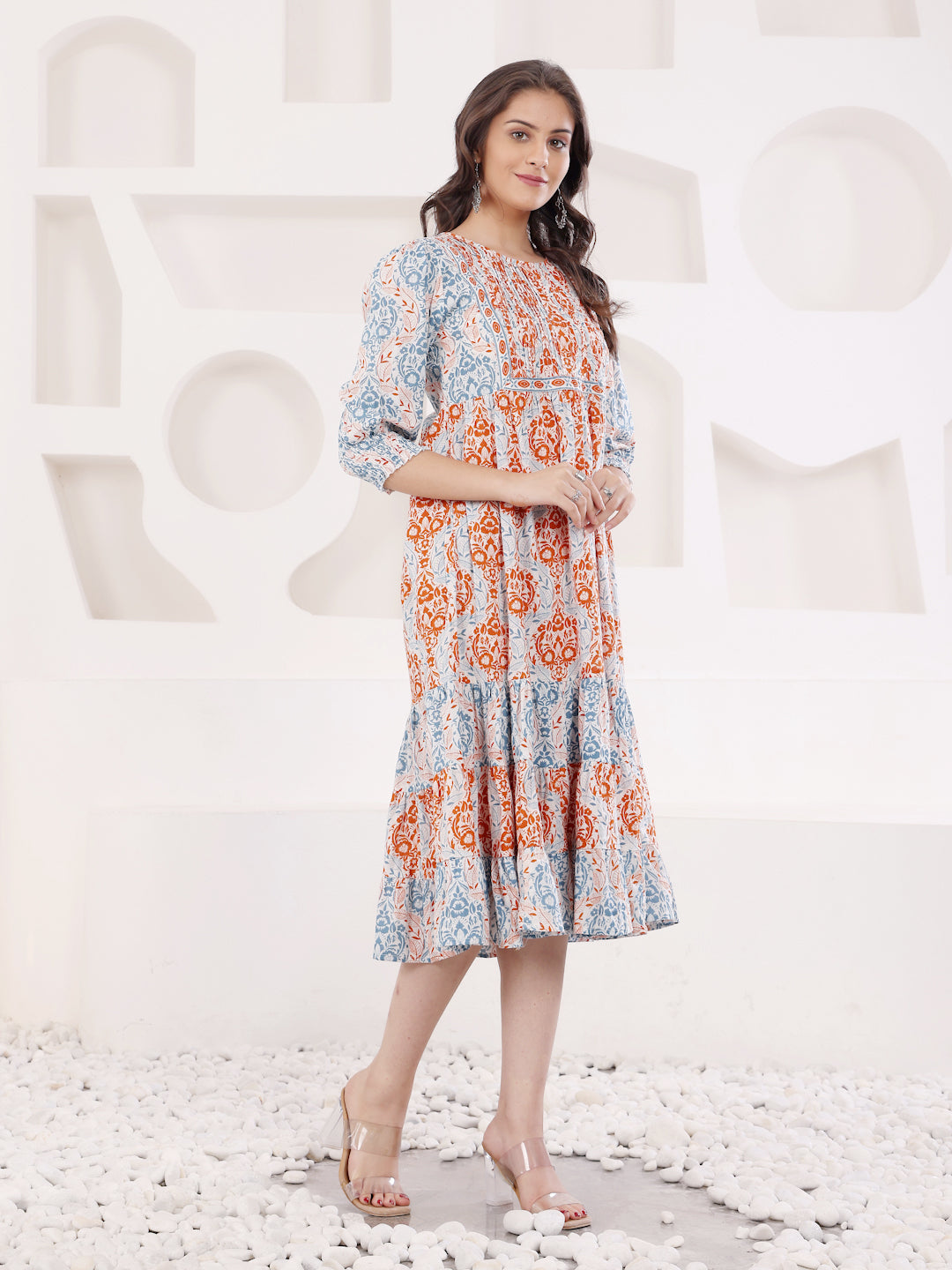 Multicolor Cotton Printed Tiered Dress