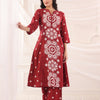 Maroon Cotton Printed A-Line Kurta Pant Set