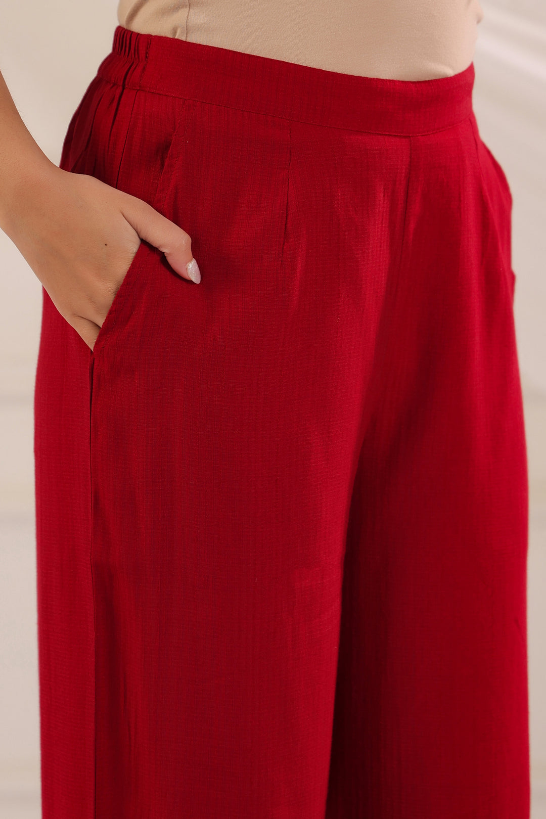 Red Poly Silk Embroidered Kurta Pant With Dupatta Set