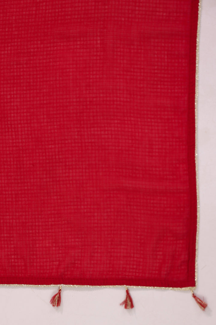 Red Poly Silk Embroidered Kurta Pant With Dupatta Set