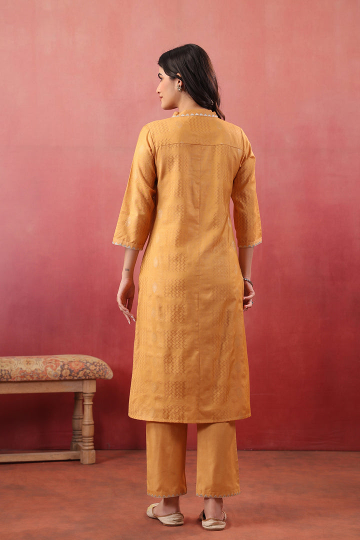 Mustard Silk Embroidered Designer Kurta Pant With Dupatta Set