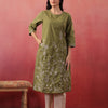 Green Cotton Embroidered Designer Kurta Pant Set