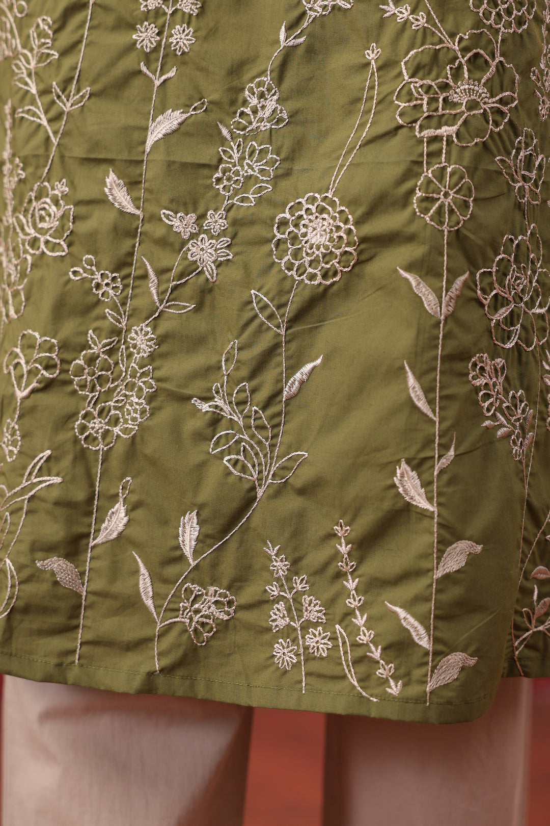 Green Cotton Embroidered Designer Kurta Pant Set
