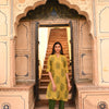 Green Pure Cotton Foil Print Fancy Buttons Straight Kurta Pant Set