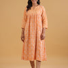 Rust Cotton Printed A-Line Dress