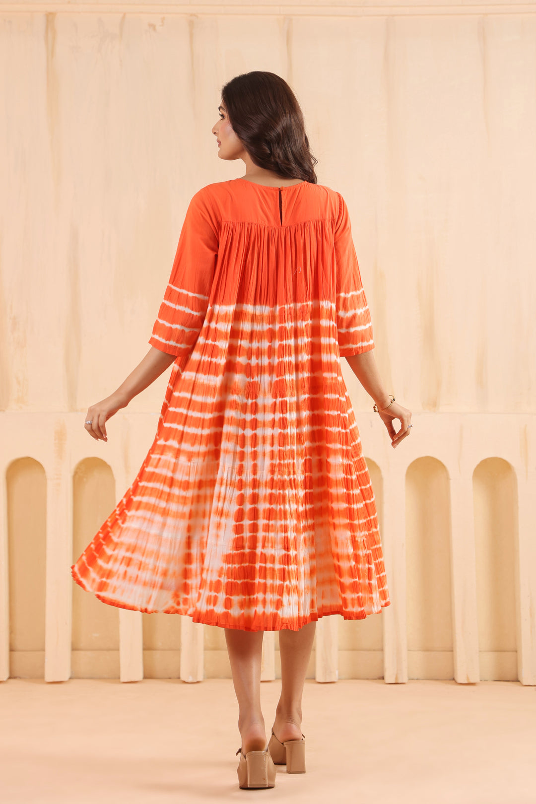 Orange Cotton Embroidered Designer Dress