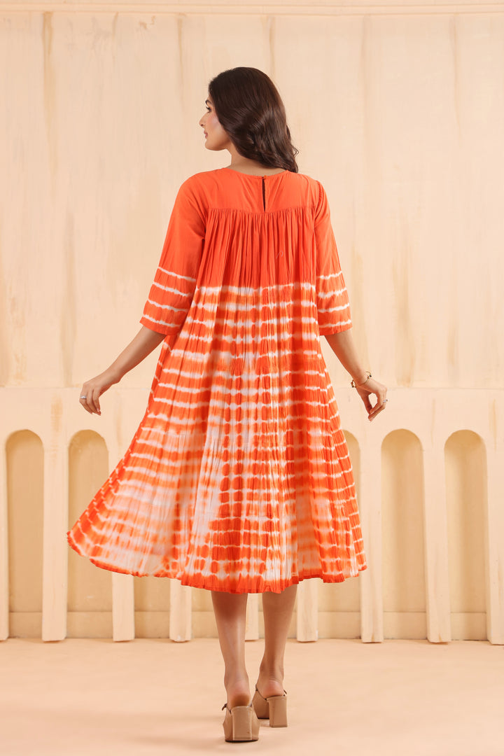 Orange Cotton Embroidered Designer Dress