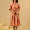 Peach Cotton Printed A-Line Dress
