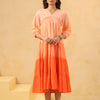 Orange Cotton Dobby Ombre Flared Dress