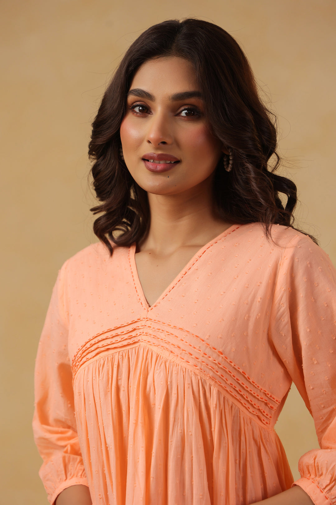 Orange Cotton Dobby Ombre Flared Dress