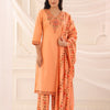 Peach Cotton Embroidered Kurta Pant With Dupatta Set