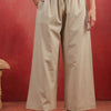 Beige Cotton Solid Wide Leg Pant