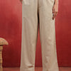 Beige Cotton Solid Wide Leg Pant