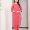 Peach Cotton Printed Straight Kurta Pant Set