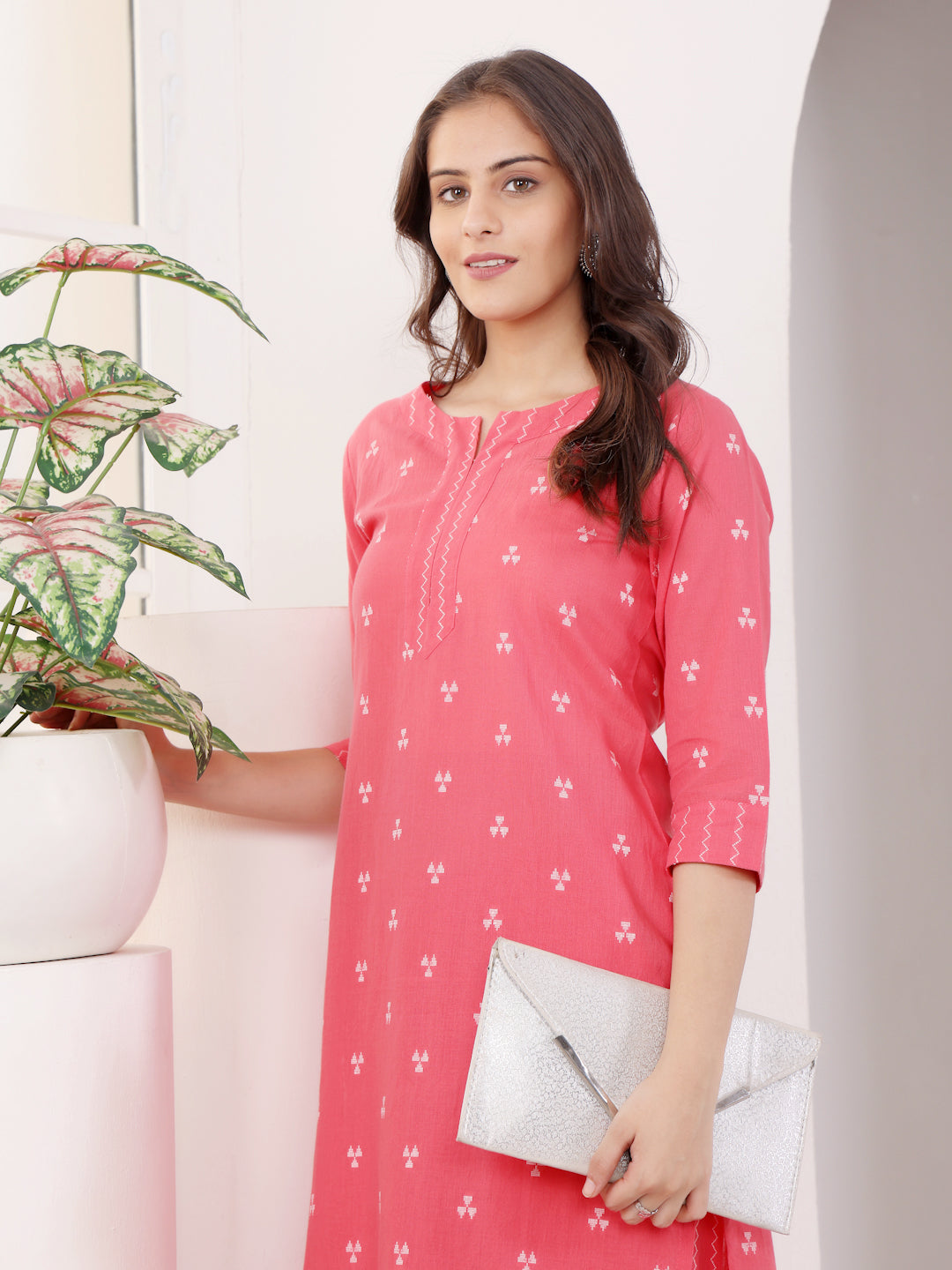 Peach Cotton Printed Straight Kurta Pant Set