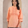 Peach Cotton Popline Embroidered Pintuck Designer Top