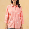Pink Cotton Embroidered Designer Shirt Top