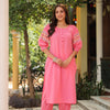 Cotton Pink Embroidered A Line Kurta Pant Set
