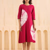 Fuchsia Pink Cotton Flex Tie Dye Designer A-Line Dress