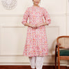 Pink Cotton Printed A Line Kurta