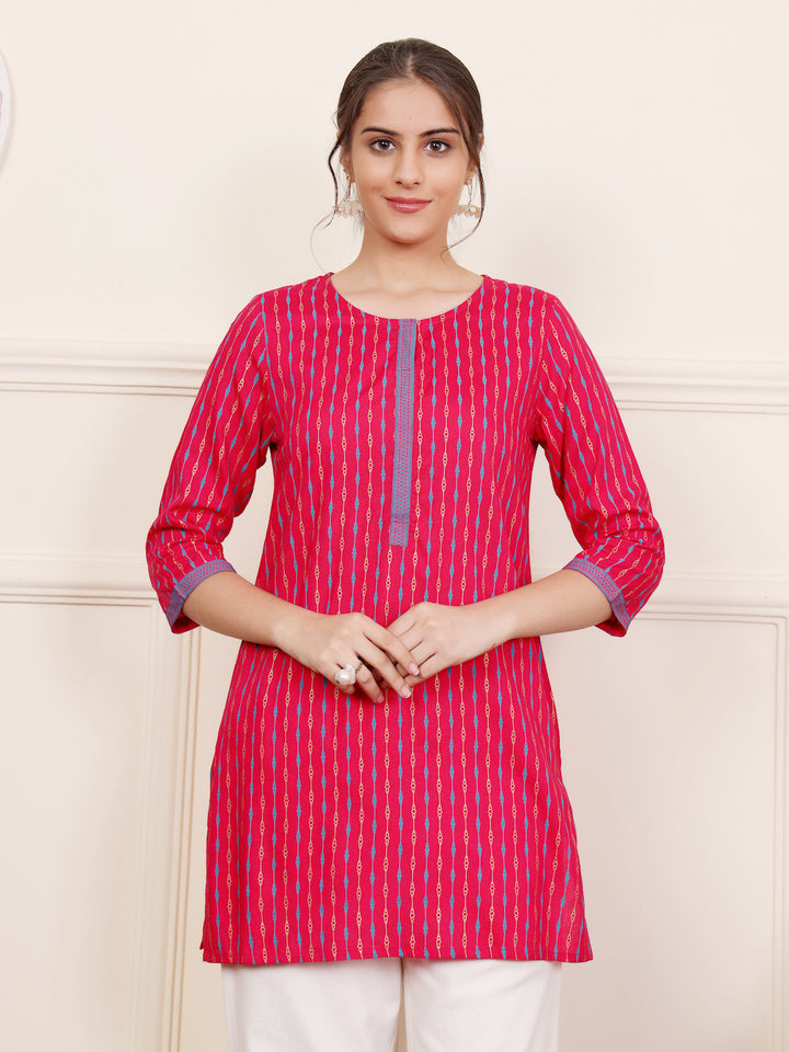 Pink Viscose Rayon printed Short Kurti