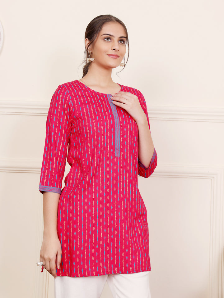 Pink Viscose Rayon printed Short Kurti