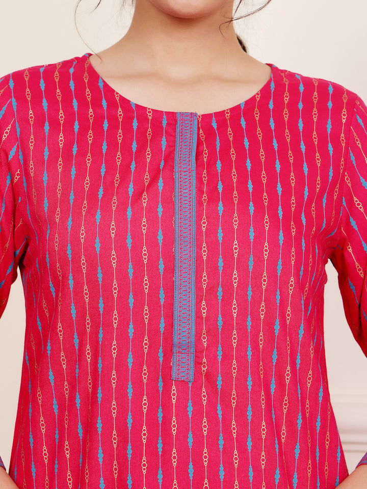 Pink Viscose Rayon printed Short Kurti