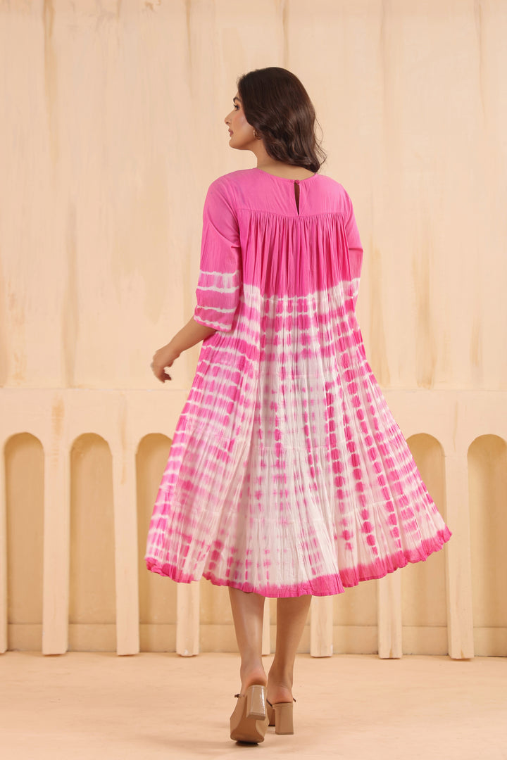 Pink Cotton Embroidered Designer Dress